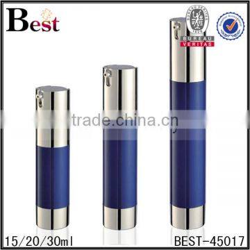 cost price cosmetic skin care lotion scream blue airless pump bottle 30ml 20ml 15ml silver UV pump and bottom china suppliers