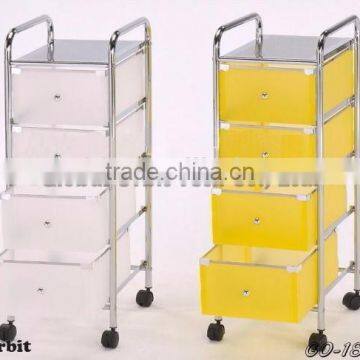 Colorful 4 tier plastic storage trolley with drawers, space saving storage cabinet