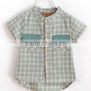 Aliabba Wholesale Fashion Boy Shirts Band Collar Short Sleeve Checks Shirts for Children photo-6