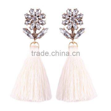 Bohemian Jewelry Rhinestone Flower With Long Colorful Tassel Charms Earrings for Women photo-4