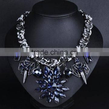 Women fashion crystal gem stone flowers pendant chain necklace