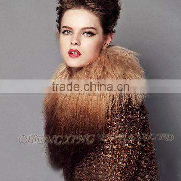 CX-A-62B Tip Dyed Women Detachable Real Mongolian Lamb Fur Collar photo-4