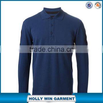 Man middle blue cotton formal golf long sleeve polo t shirt