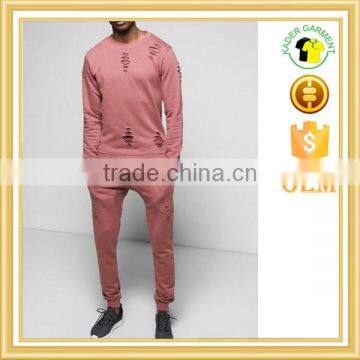 Custom sports tracksuits for men hot sale pullover distressed tracksuit