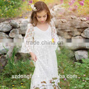 2017 Baby Girl Party Dress Children Frocks Designs Flower Girls White Long Maxi Wedding Dress photo-4