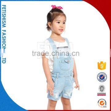 100% Denim Cotton Wholesale Kids Girls Overalls Belt Pants Fashion Clothes For Sale