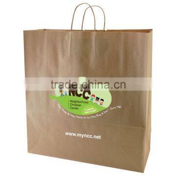 USA Made natural kraft shopping bag with kraft paper handles - dimensions are 18" x 7" x 18.75" and comes with your logo.