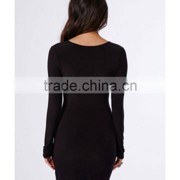 Hot Bodycon Fit Cross Over Neck Wrap Dress With Hem photo-5