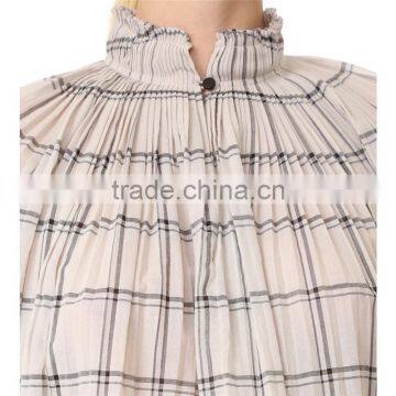2017 OEM Spring Femme Airy Sand Windowpane Checks Tunic Blouse photo-5