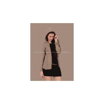 women/lady\\\'s elegant thick brown hoody cardigan/sweater