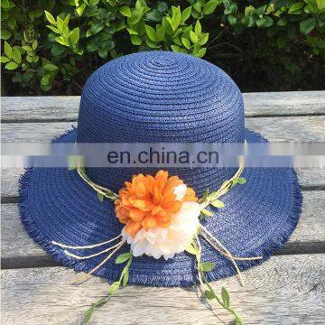 Flower Rough Selvedge Large Eaves Straw Hat Sunshade Beach Hat