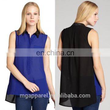 New design chiffon ladies blouse cobalt black sleeveless fashion ladies blouse