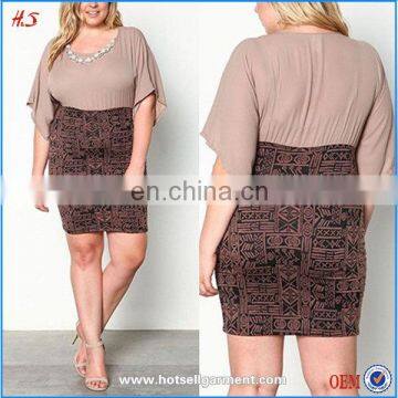 Dongguan Hot Sell Women Dresses for Plus Size Dress Designs Fat Women Tribal Chiffon Dress With Necklace