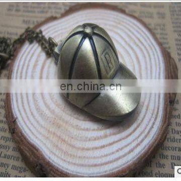 Hot Sale Stripe Hat Cap Design Pocket & Watches Bronze Antique Pocket Watch Vintage Retro Quartz Watch for Women Men Kids