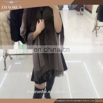 100% Real Thick Pashmina Shawl Large Fur Cape With Fox Fur Collar photo-2