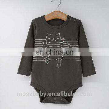 Baby Romper Soft Cotton Long Sleeves Grey Color With Cat Pattern Baby Clothing 0-24 Months