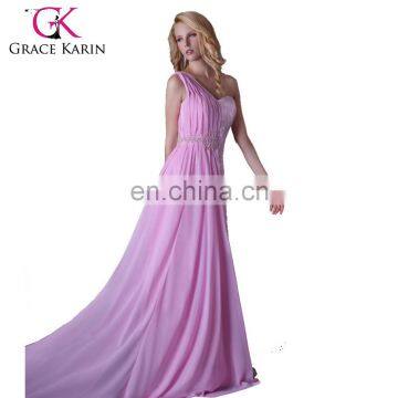 Grace Karin Fashion Ladies One Shoulder Chiffon Pink Long Evening Dress CL3522