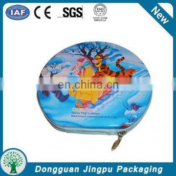 Super Quality Cute Cartoon Round Tin CD Box with Zipper