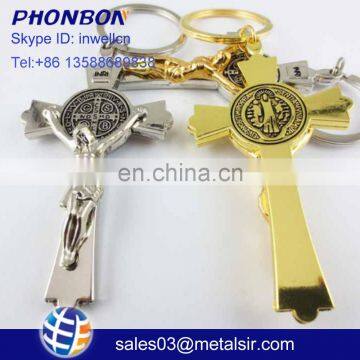 Wholesale metal cross keychain, jesus religious keychain, promotional gift keychain