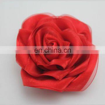 Red satin organza rose ribbon bow