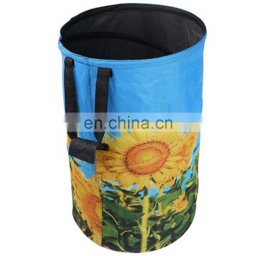 Reusable Pop-up Gardening Bag, Sun Flower Print Collapsible Canvas Portable Yard Waste Bag