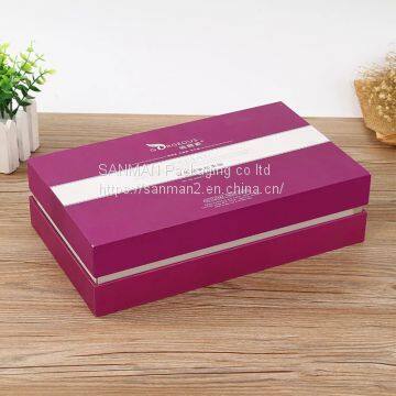 Cardboard flat pack printed magnetic gift box with ribbon