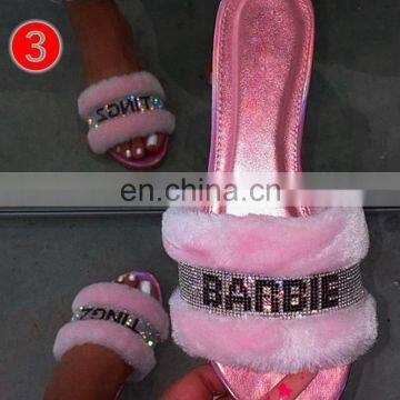 New 2021 Summer Winter Women Slippers Fashion Metal Bling Slides Fur Fringe Flat Slides Ladies Shoes photo-4