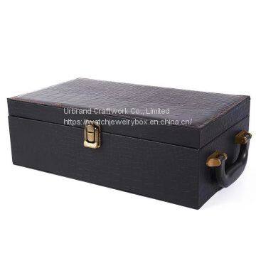 PU Leather Crocodile Pattern Red Wine Double Wine Box Leather Box Double Wedding Gift Box. photo-4