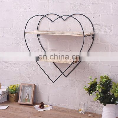 Black Metal Heart Sharp Wood Shelves Hanging Wall Art Decor Wall shelf Customized Homedecor Wall Decor