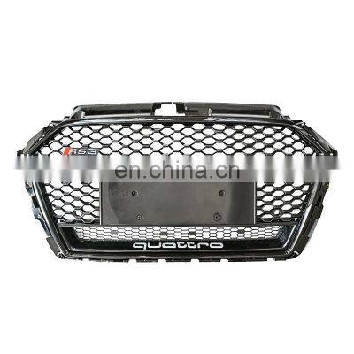 New ABS glossy black grille for Audi A3 radiator honeycomb front bumper grill for Audi RS3 quattro no logo style  2017 2018 2019