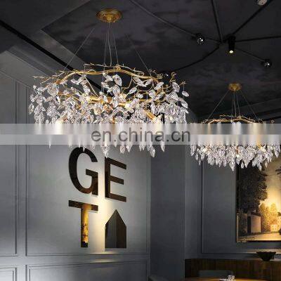 Gold Crystal LED Ceiling Chandelier Lamp For Living Room Hotel Hall Art Decor Pendant Lighting