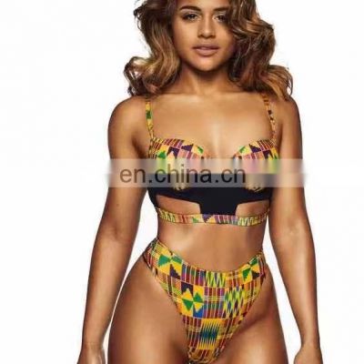 Customized Summer Women Solid Bikini African Print Swimwear bikini mujer traje de bano