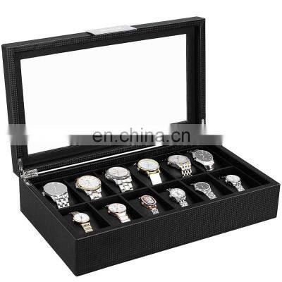 30 Slots Personalized Black Pu Leather Lining Carbon Fiber Watch Box For Wooden photo-4