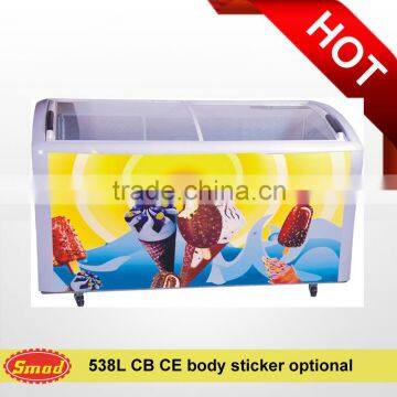 300L 378L Sliding glass door horizontal deep freezer