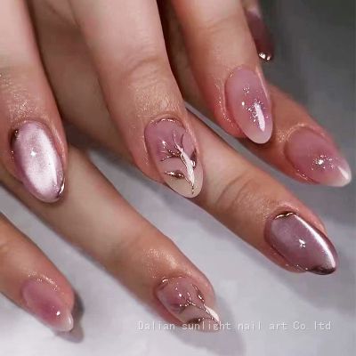 Foreign trade fake nails wear nail flowers detachable nail art tips rose short almond type nail tips SUQH