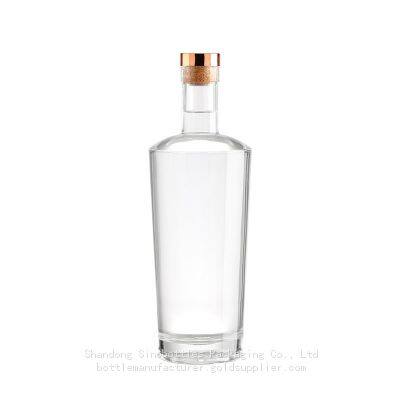 750 ML 620g Customized Round Shape Super Flint Glass Bottle for Vodka Gold Supplier SinoBottles Packaging