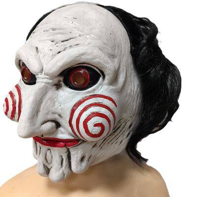 Halloween Saw Latex Mask Creepy Movie Theme Cosplay Man Prank Chainsaw Grimace Horror Headwear Masks