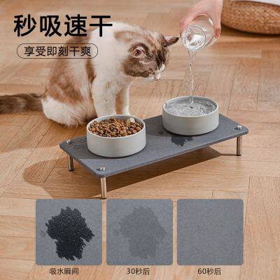 Elevated Pet Food Feeding Mat Water Absorbing Diatomite Stone Drying Rack photo-2