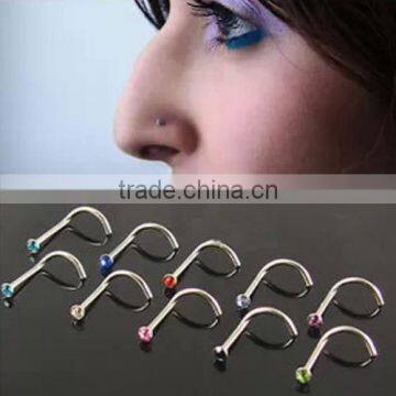 Mix Colors Rhinestone Hook Bone Bar Pin Piercing Jewelry Nose Studs