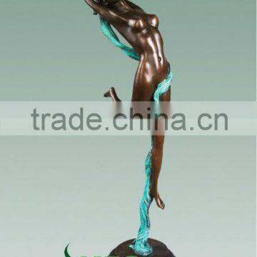 Bronze dancing nude girl sculpture