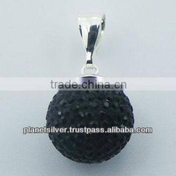 17mm Czech Crystals Pendant Black Silver Glittering Sphere