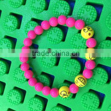 Cheap children emoji bracelet, wholesale rose color bracelet with smiling face