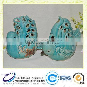 Blue Glazed Ceramic garden hollowed-out decorative birds