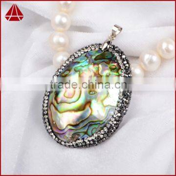 Oval Abalone Shell Pendant Bead With Zircon