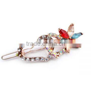 Double Heart Hair Pin With Colorful Glass Beads Flower