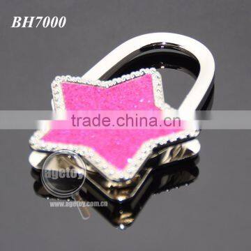 Wholesale Fashion Handbag Hook Enamel Purple Shimmering Powder Star Shaped Holder Foldable Metal Portable Bag Hanger photo-2