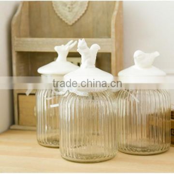 cute useful style ceramic glass sealed tank fashion glass jar J066