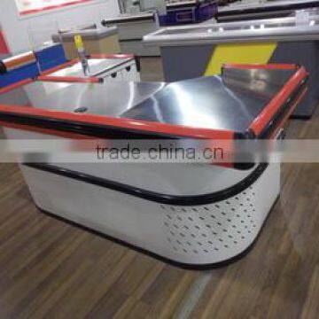 Supermarket Store Stainless Cash Counter With Conveyor Belt