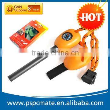 Outdoor Flint Stone Fire Starter With Whistle Compass Saw Ruler Outdoor Survival Kit