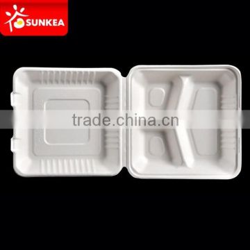 Disposable pulp mould bagasse 3-compartment food container